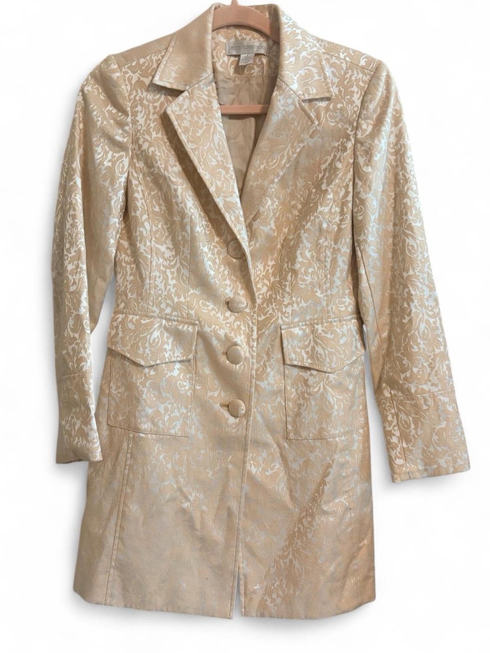 Petite Sophisticate Cream Brocade Long Blazer Jacket